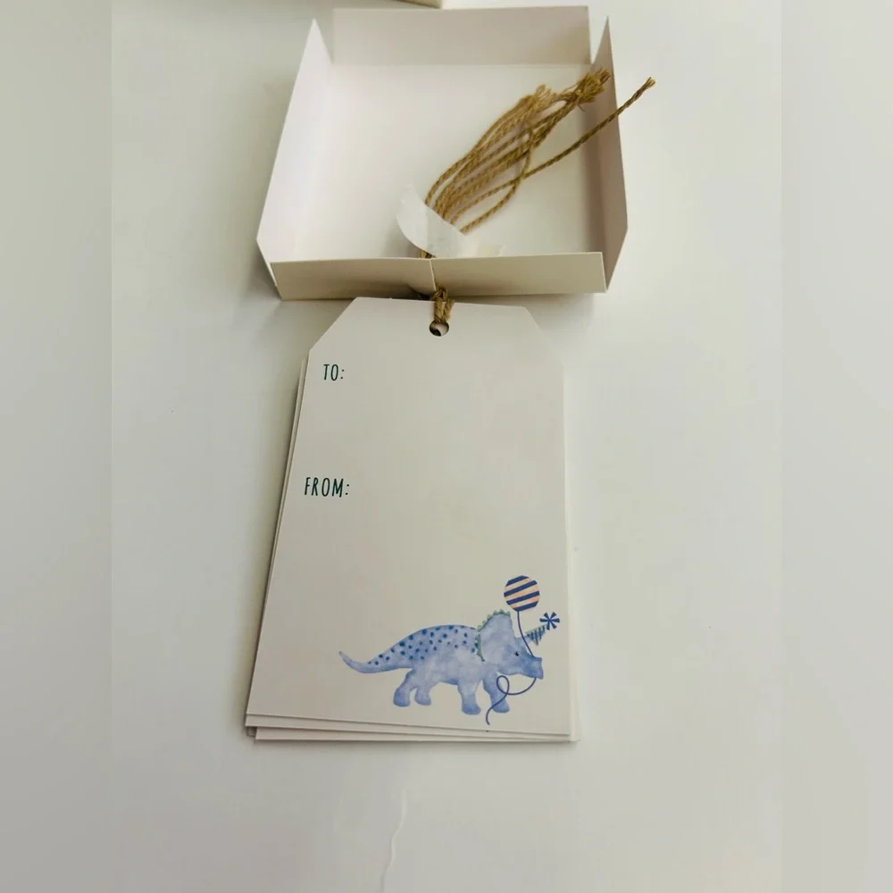 New 25 C & C Dinosaur Gift Tags with Strings Metallic Designs on Both Sides